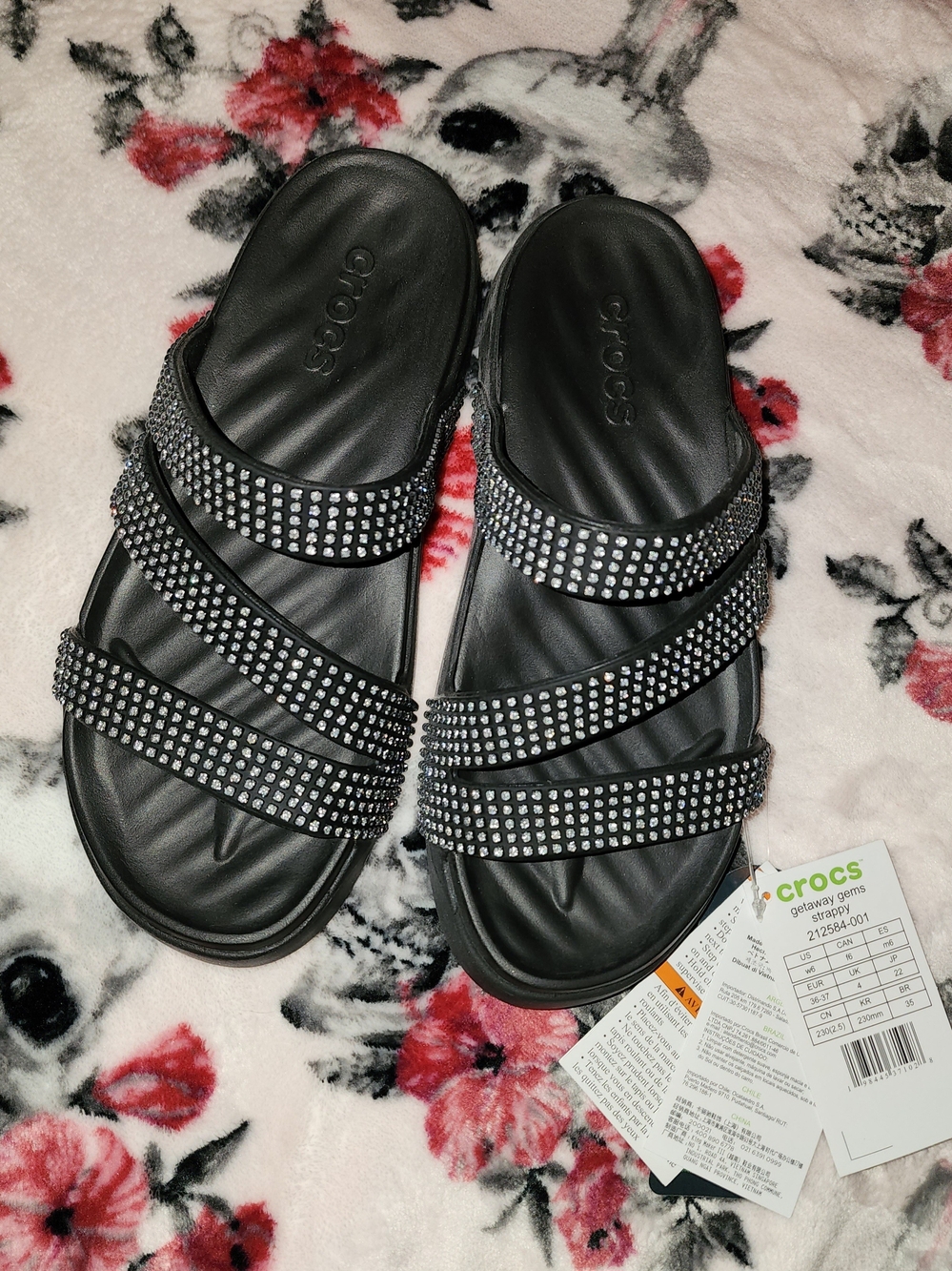 CROCS Black Galaxy Gems Triple-Strap Slide Sandals